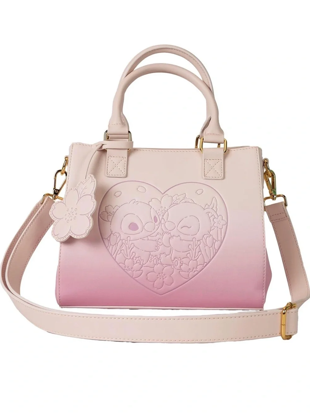 Pink Stitch and Angel Ombre Heart-Embossed Loungefly Satchel Bag
